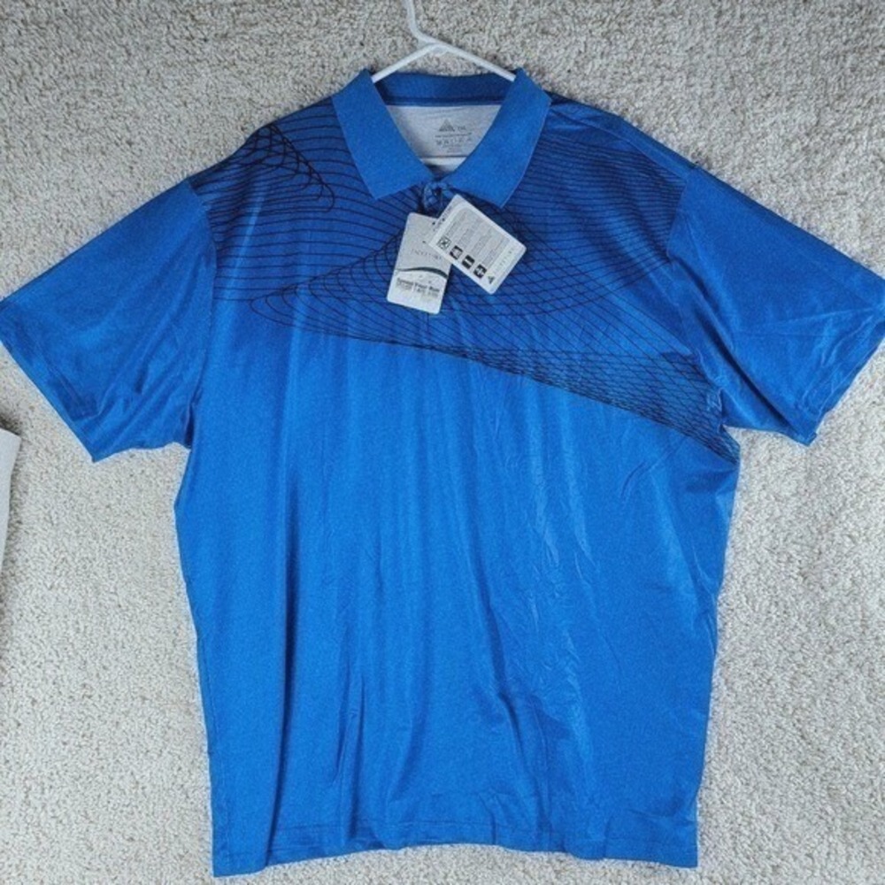 Jacketown Speed Run Mens 2XL Blue Geometric‎ Graphic Performance Polo Shirt NEW